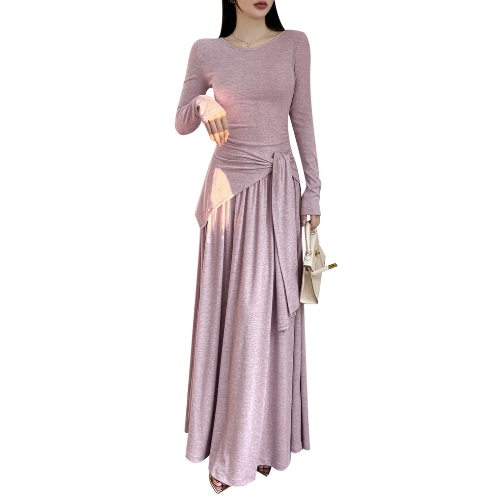 Waist up long sleeved simple lazy style big swing dress