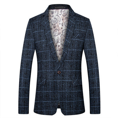 Casual fine grid woolen suit men's slim fit suit jacket