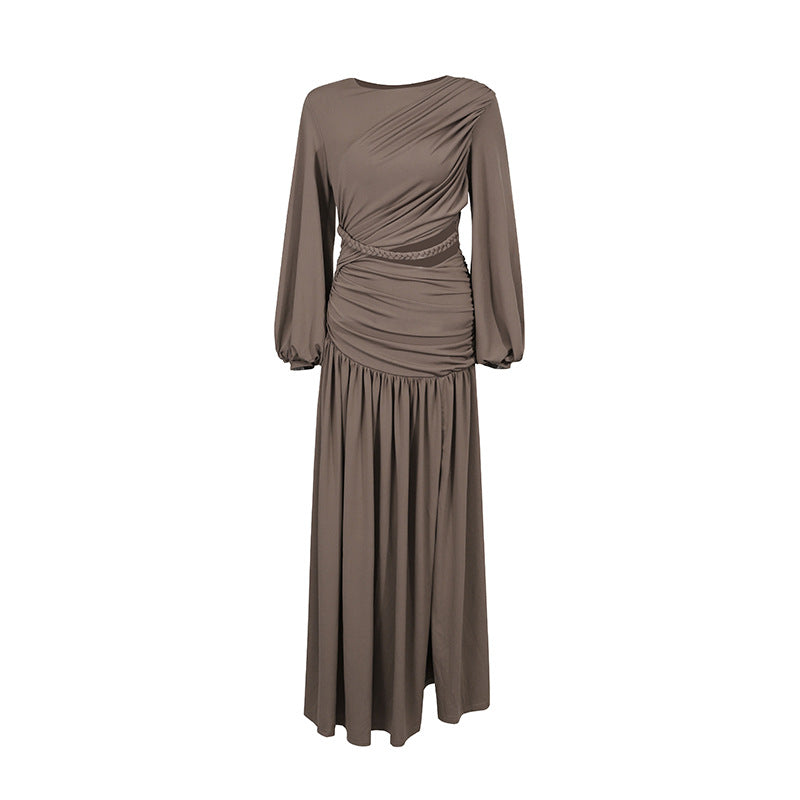 Knitted waistband pleated hem dress