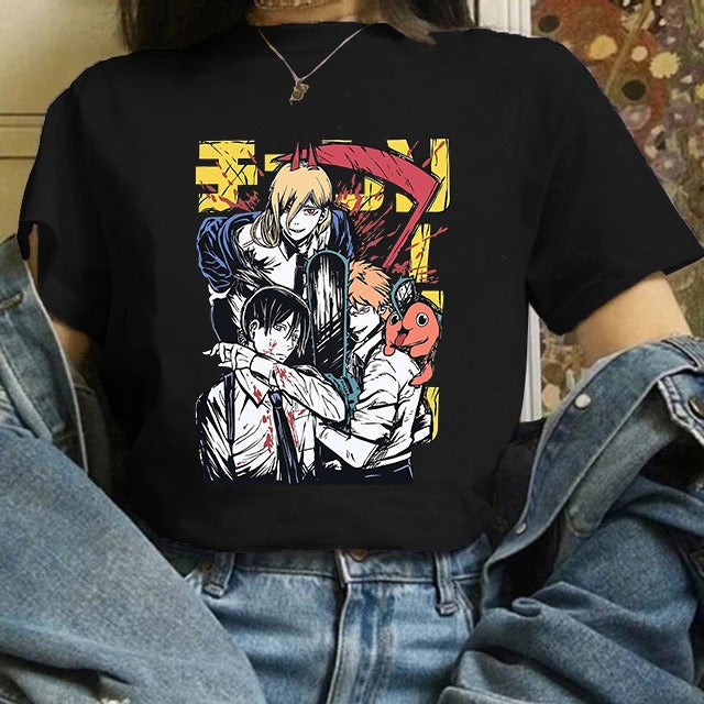 Chainsaw Man Tshirt Women Japanese Anime Pochita T-shirts Gr