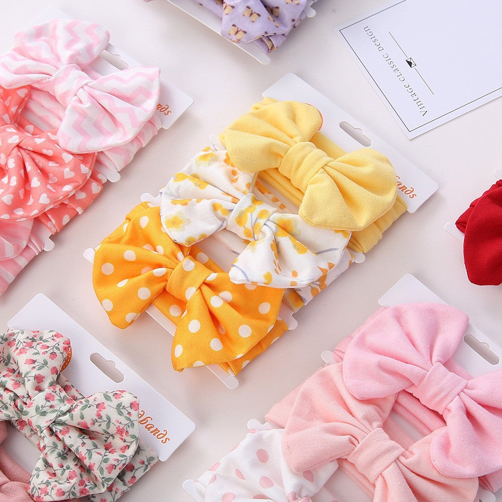 Children's Bow Printed Headband Cotton Baby Headband 3-Piece Set Newborn Hair Accessories
