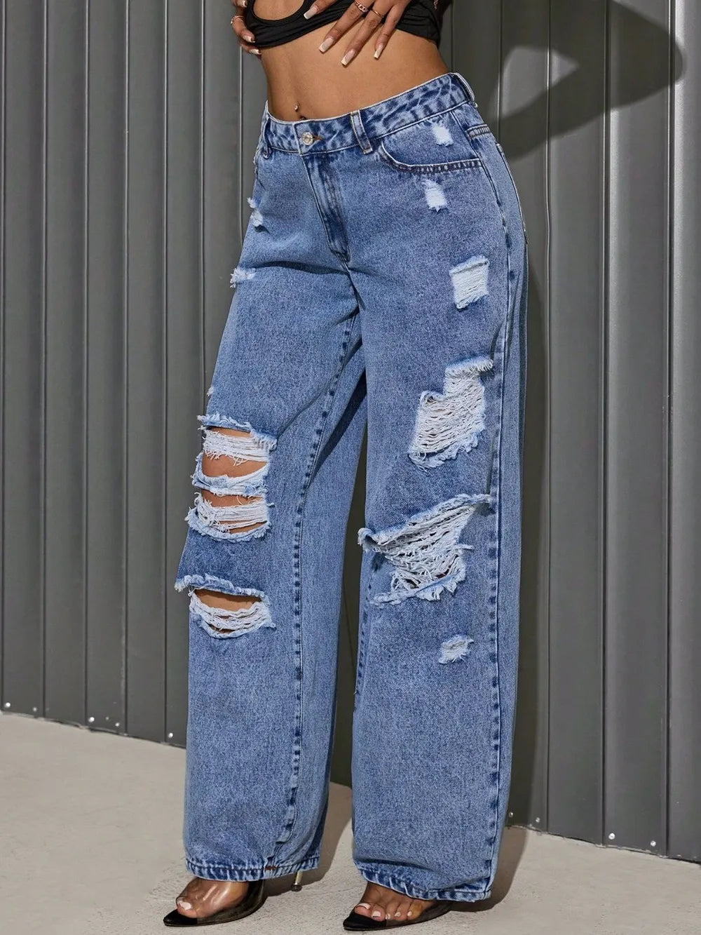 Distressed Wide Leg Jeans