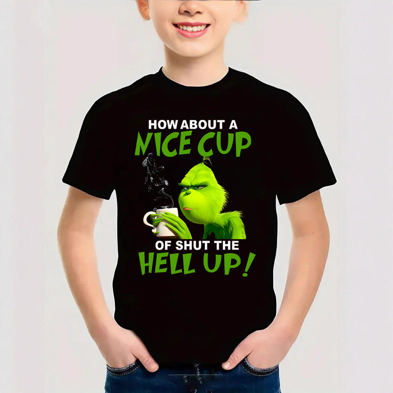 Combed Cotton New Christmas Children's Short Sleeve Girls' T-Shirt Kids Clothing Boys' Short Sleeve