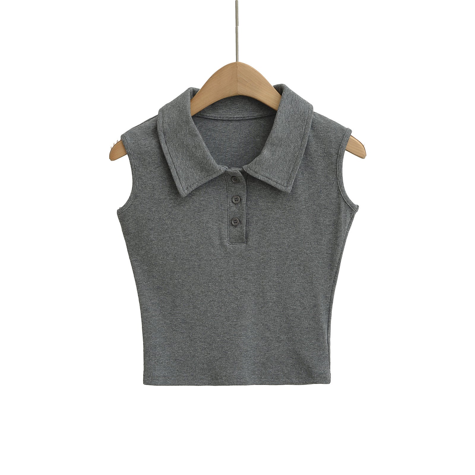 Polo Collar Buttoned Sleeveless Short Crop Top