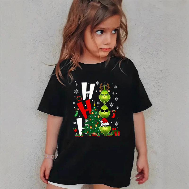 Combed Cotton New Christmas Children's Short Sleeve Girls' T-Shirt Kids Clothing Boys' Short Sleeve