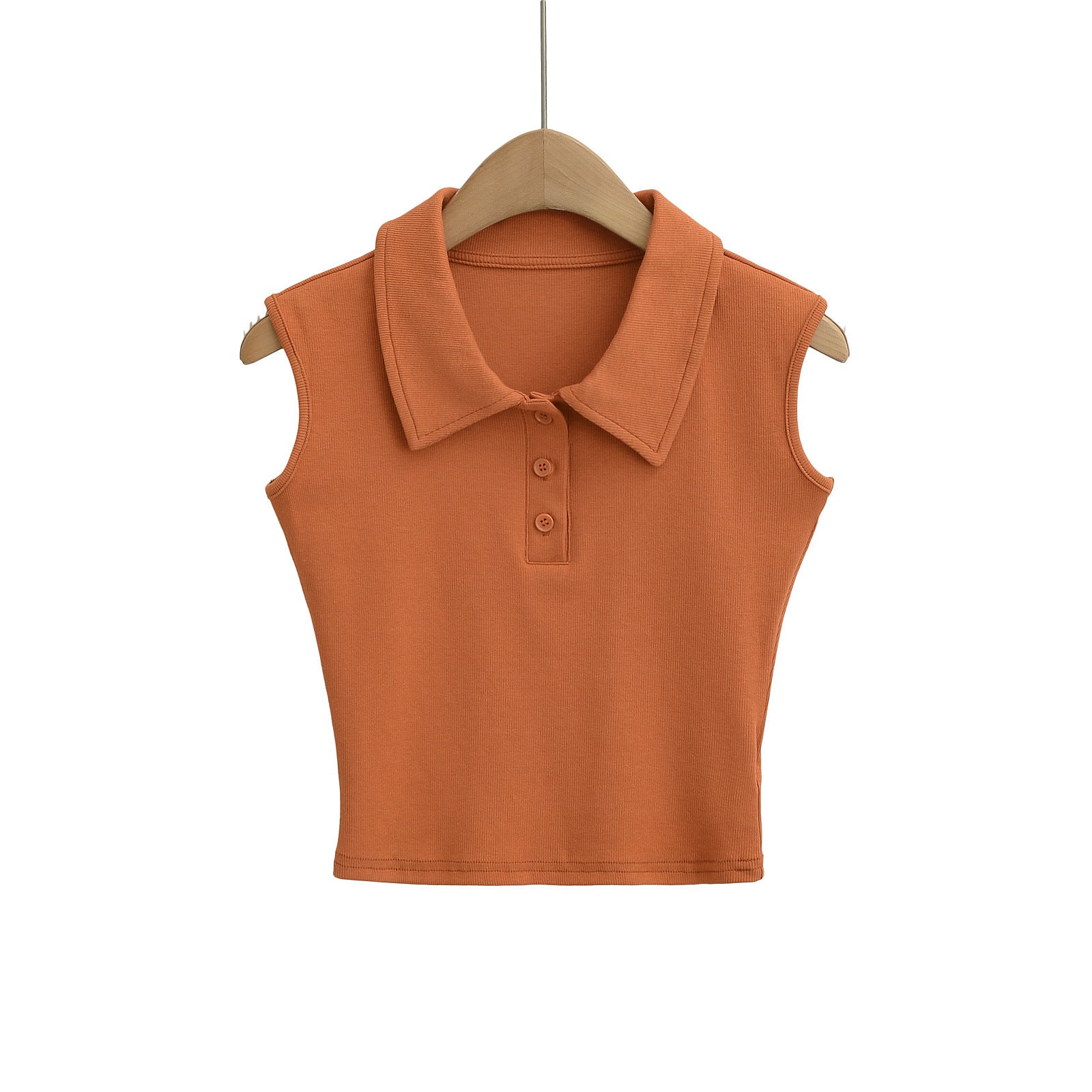 Polo Collar Buttoned Sleeveless Short Crop Top