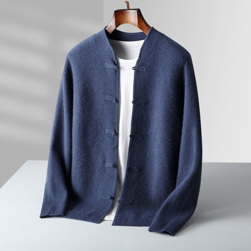 Men's vintage V-neck wool sweater with button down jacket