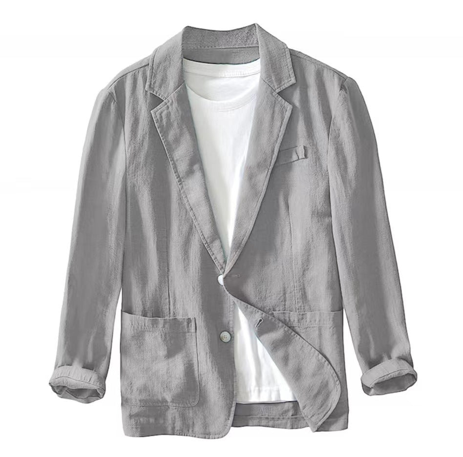 Solid color single-layer cotton and linen men's suit jacket