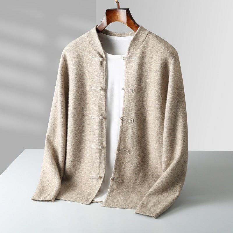 Men's vintage V-neck wool sweater with button down jacket