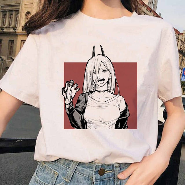 Chainsaw Man Tshirt Women Japanese Anime Pochita T-shirts Gr 1