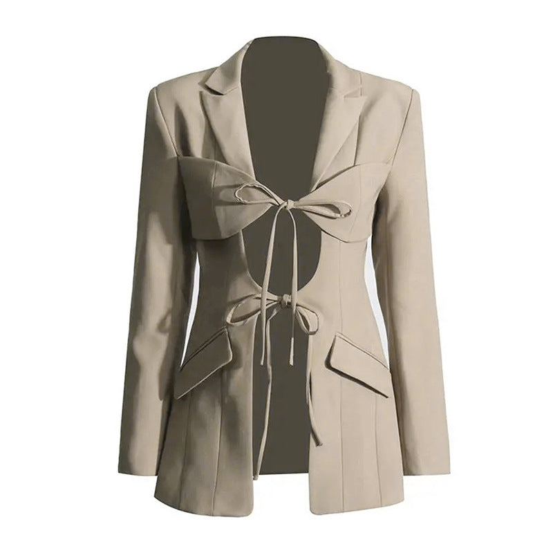 Irregular suit hollowed out lace up suit jacket for women