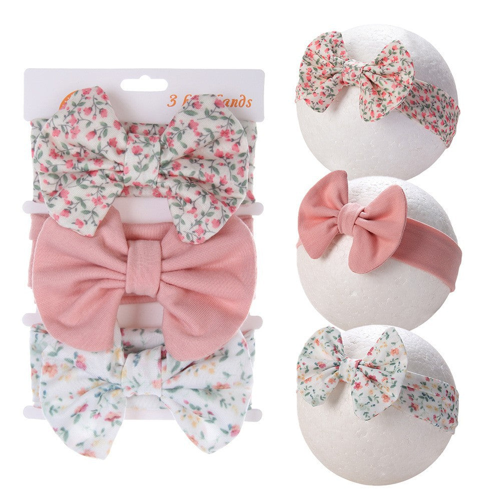 Children's Bow Printed Headband Cotton Baby Headband 3-Piece Set Newborn Hair Accessories