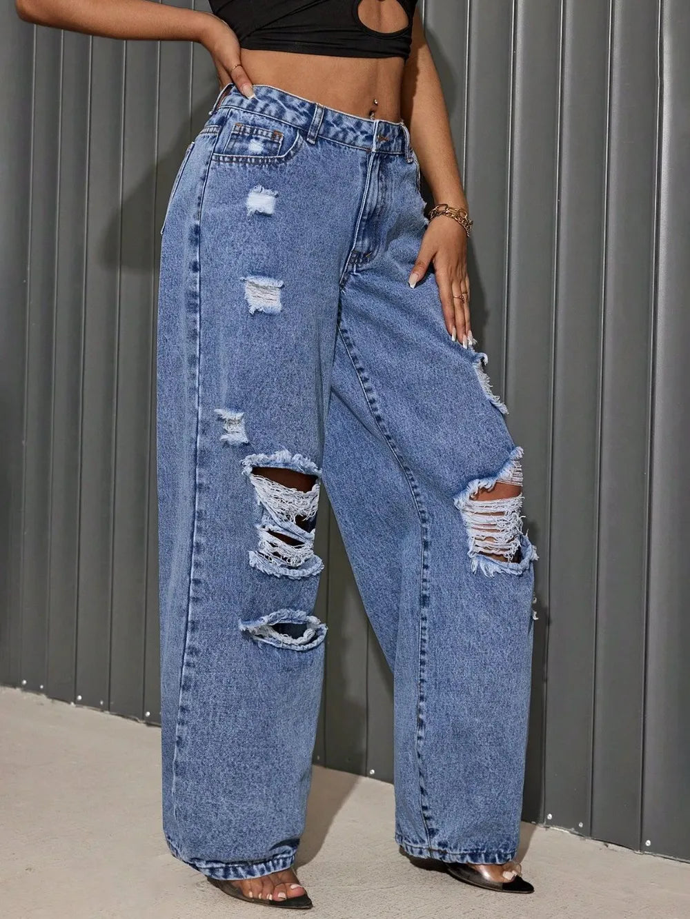 Distressed Wide Leg Jeans