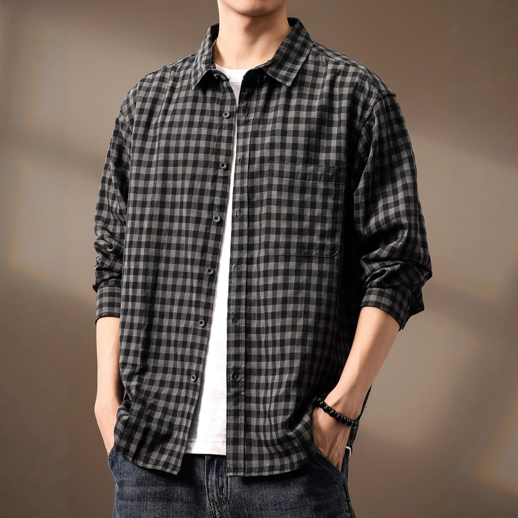 High-end Tencel Woven Plaid Shirt Men's Loose Casual Versatile Workwear Shirt Jacket