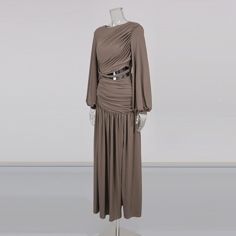 Knitted waistband pleated hem dress