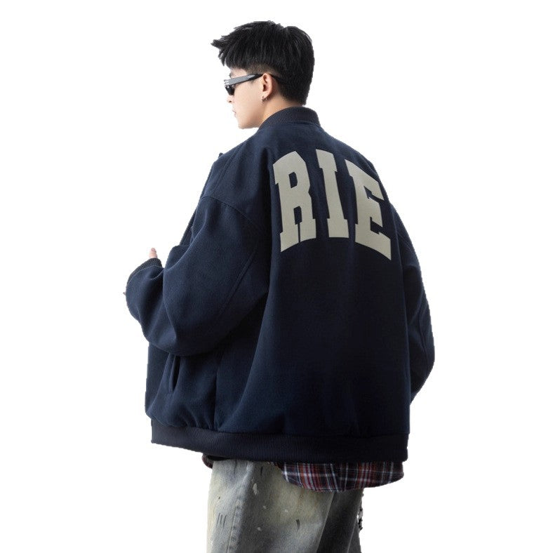 Street Style Letter Print Baseball Jacket for Men and Women Autumn/Winter Trendy Youth Casual Sports Jacket Top