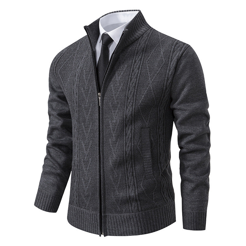 Men's autumn and winter stand up collar sweater jacquard jacket