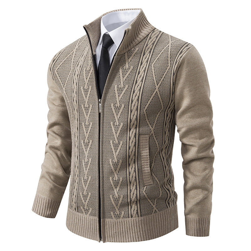 Men's autumn and winter stand up collar sweater jacquard jacket