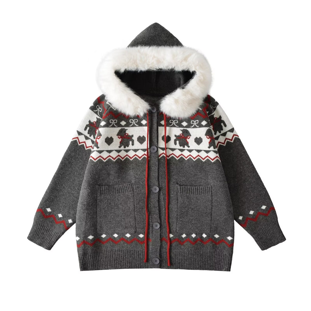 Hooded loose sweater jacket