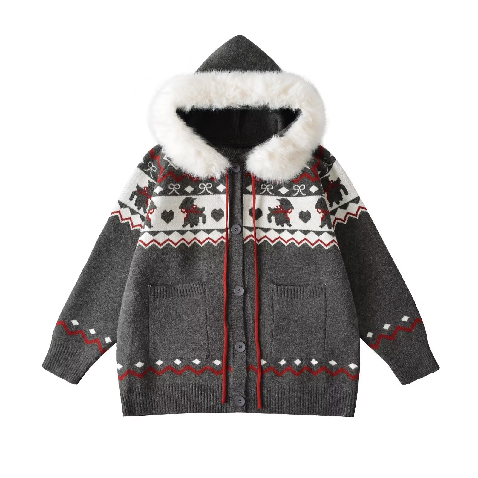 Hooded loose sweater jacket