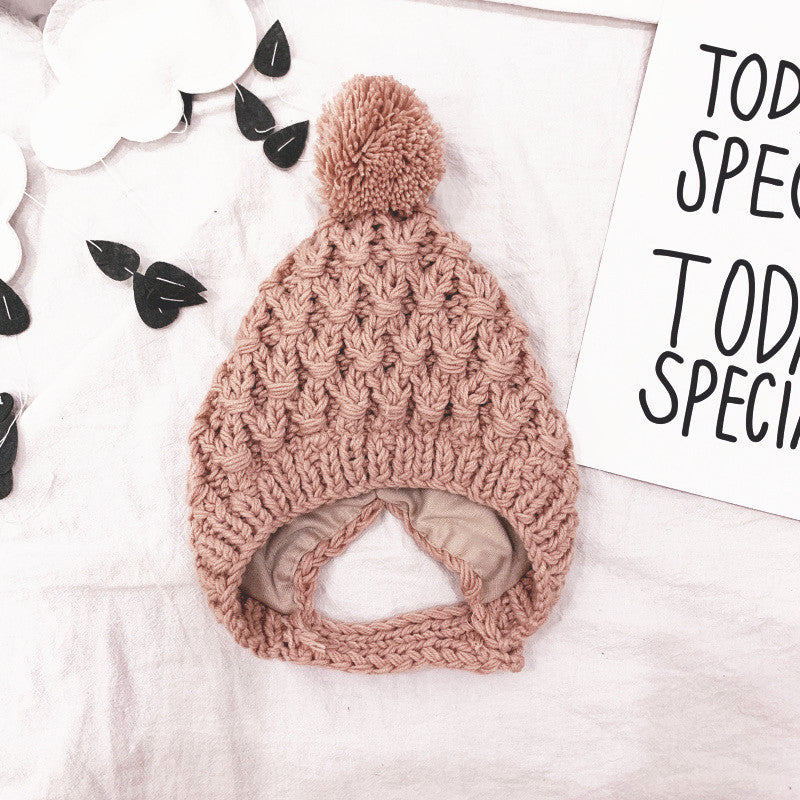 Tuyu Korean-style Children's Knitted Hat Autumn/Winter Wool Ball Lined Ear-flap Hat Warm Handmade Hat Wholesale