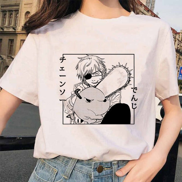 Chainsaw Man Tshirt Women Japanese Anime Pochita T-shirts Gr 1