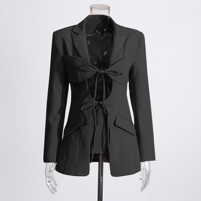 Irregular suit hollowed out lace up suit jacket for women
