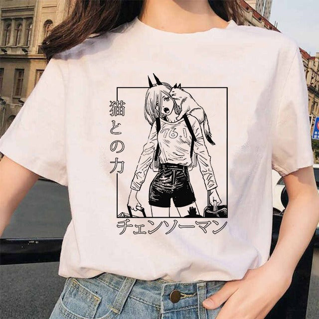 Chainsaw Man Tshirt Women Japanese Anime Pochita T-shirts Gr 1