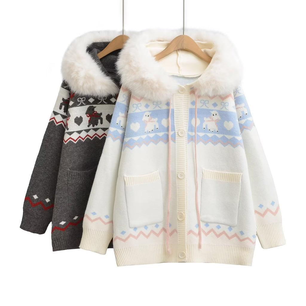 Hooded loose sweater jacket