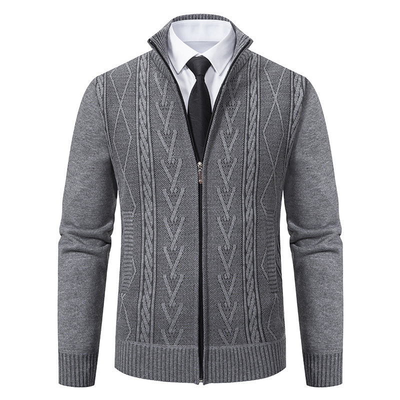 Men's autumn and winter stand up collar sweater jacquard jacket
