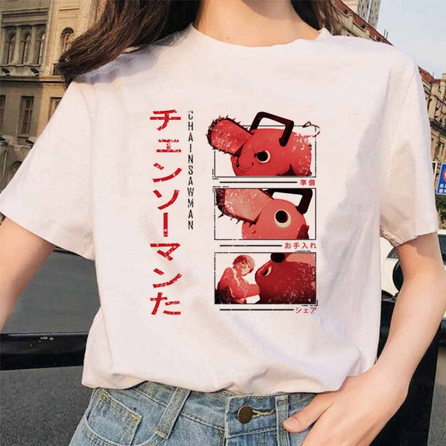 Chainsaw Man Tshirt Women Japanese Anime Pochita T-shirts Gr 1