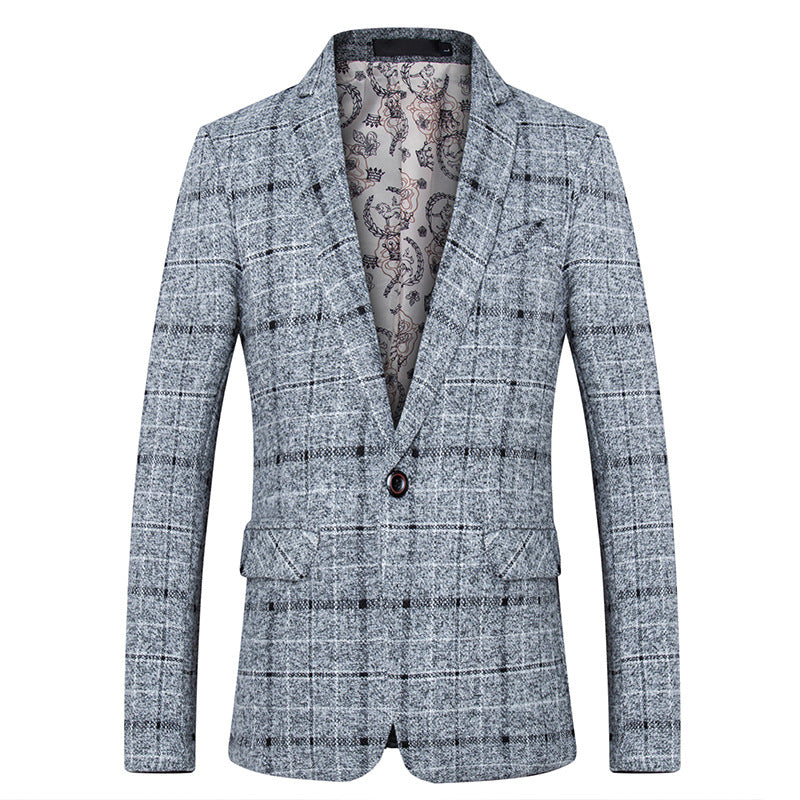 Casual fine grid woolen suit men's slim fit suit jacket