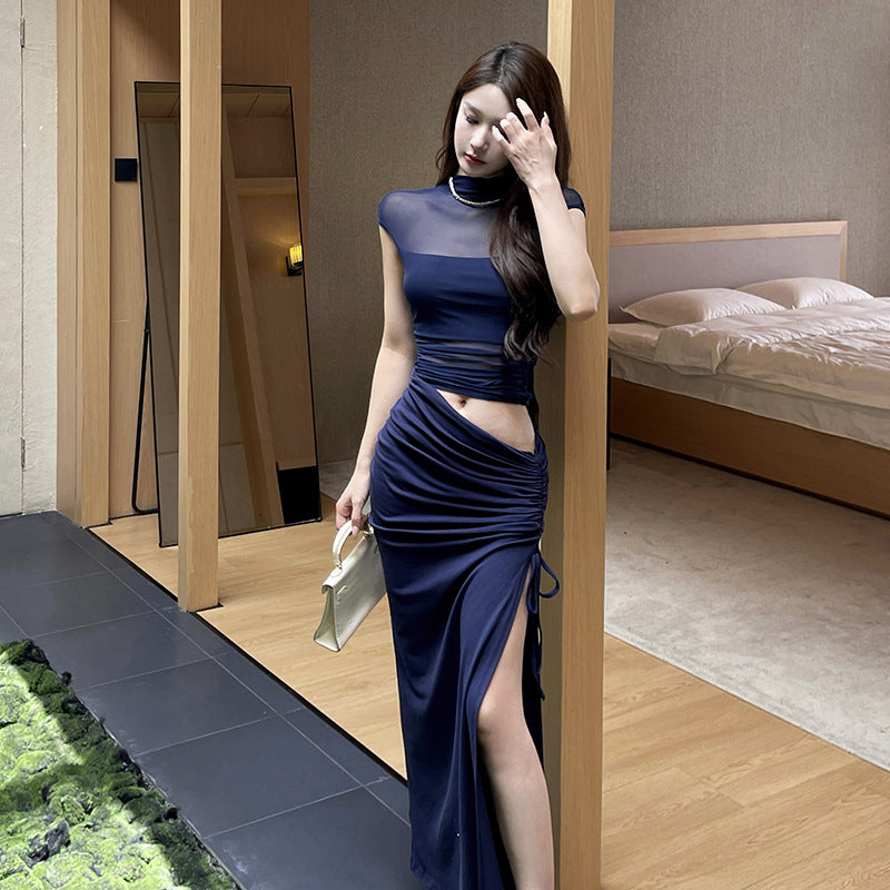 Cross tied basic slimming dress for women