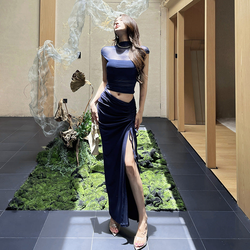 Cross tied basic slimming dress for women