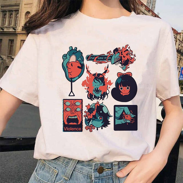 Chainsaw Man Tshirt Women Japanese Anime Pochita T-shirts Gr