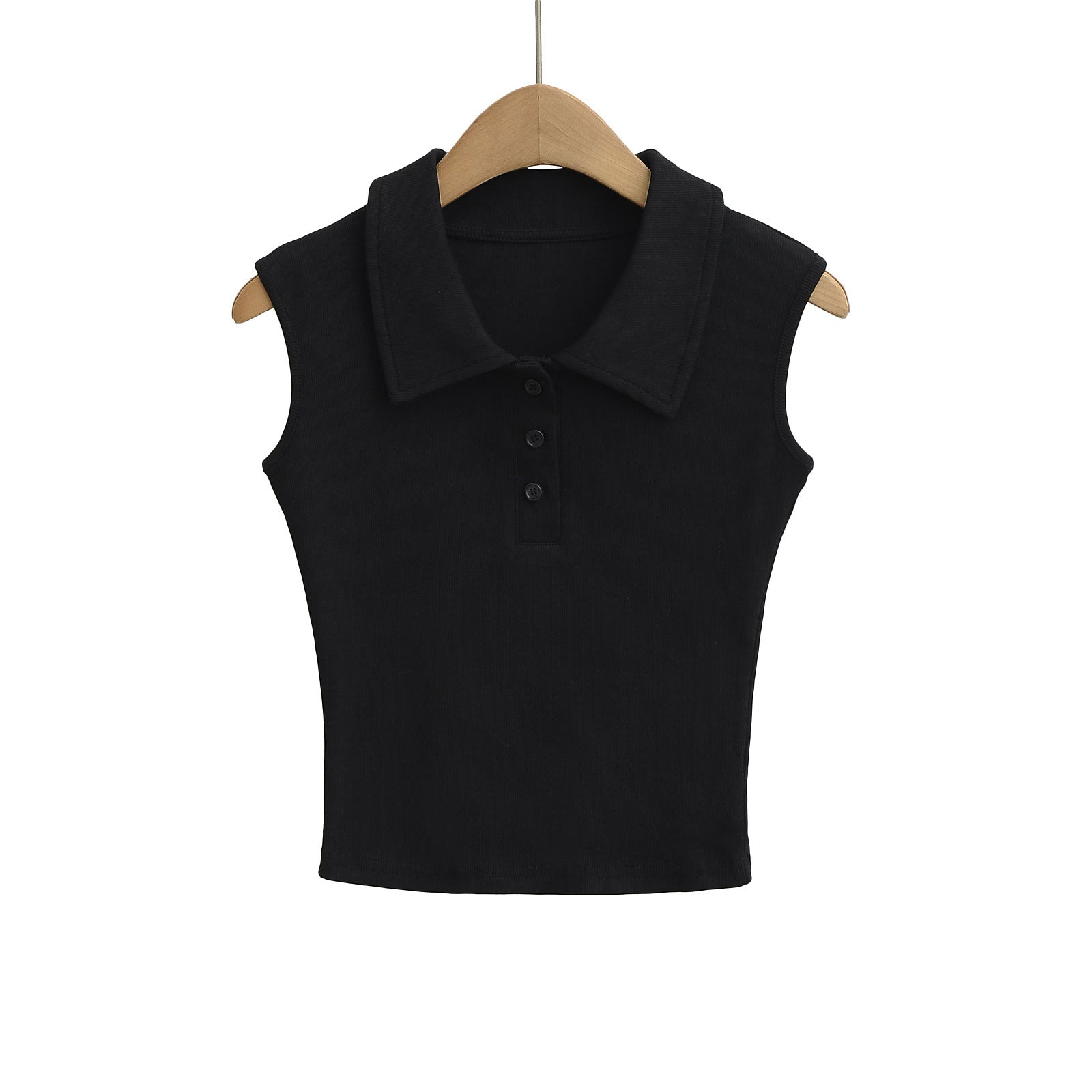 Polo Collar Buttoned Sleeveless Short Crop Top