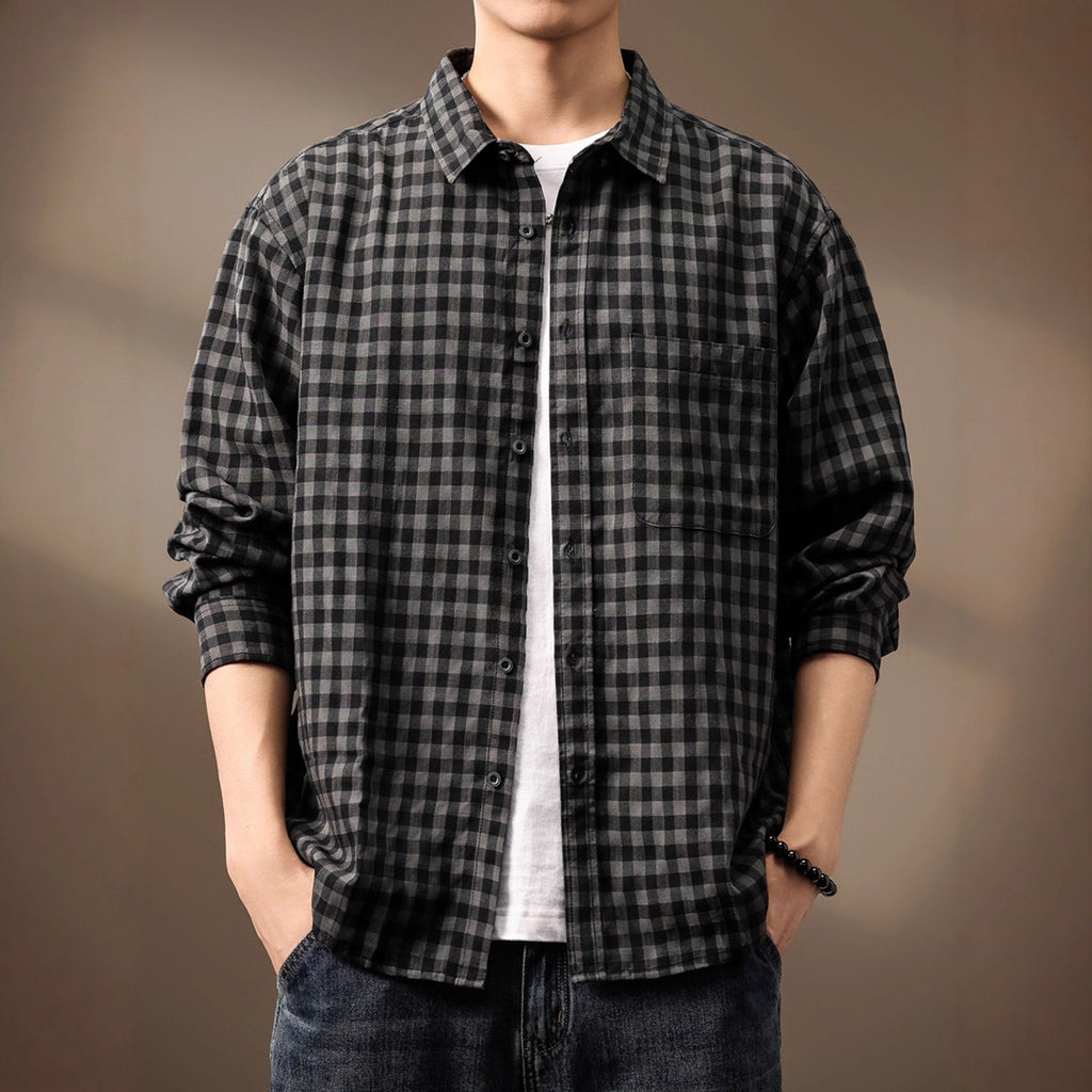 High-end Tencel Woven Plaid Shirt Men's Loose Casual Versatile Workwear Shirt Jacket
