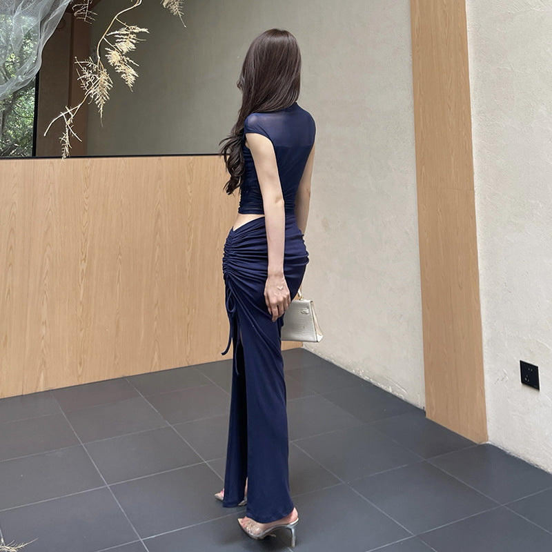 Cross tied basic slimming dress for women