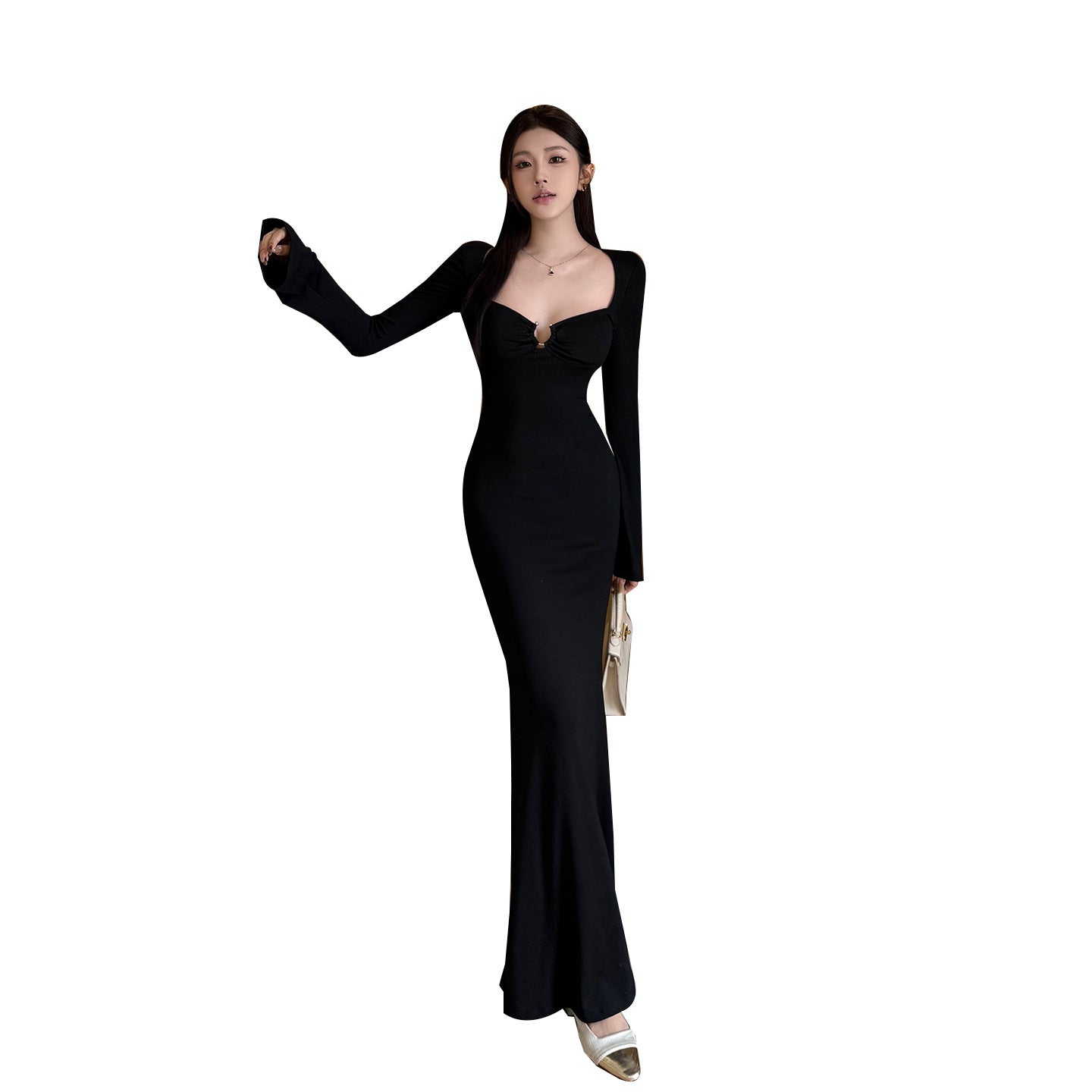 Metal buckle hollow out princess style sexy dress