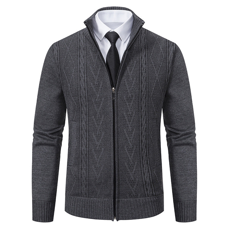 Men's autumn and winter stand up collar sweater jacquard jacket