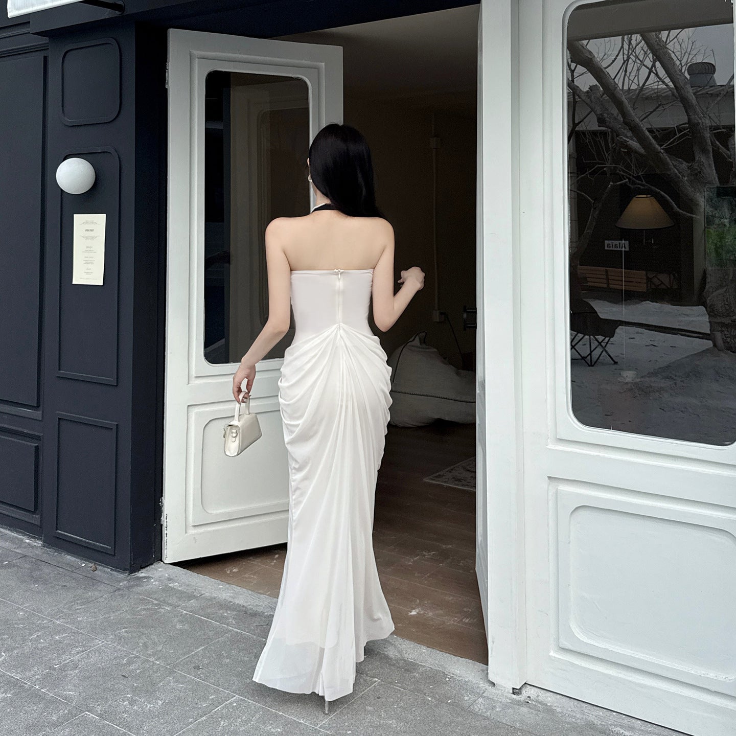 Ribbon French Pure Desire Style Slimming Waist Bag Hip Long Dress