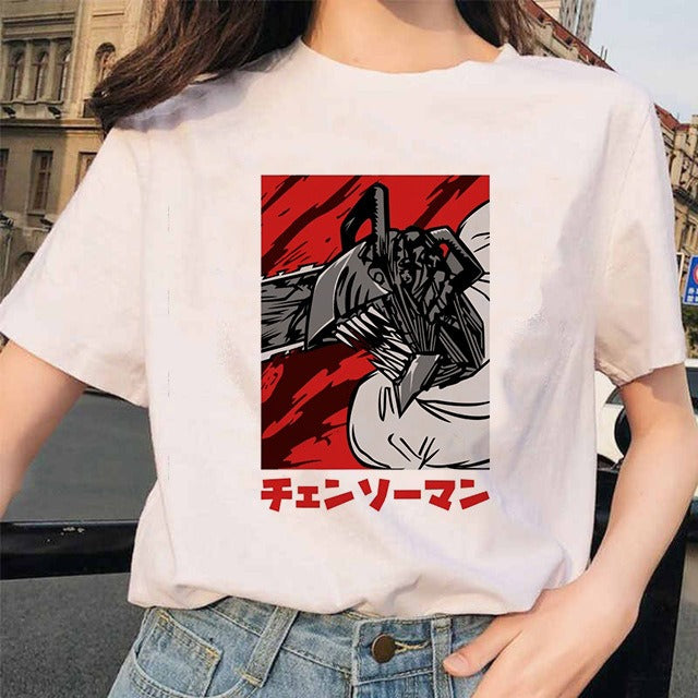 Chainsaw Man Tshirt Women Japanese Anime Pochita T-shirts Gr 1