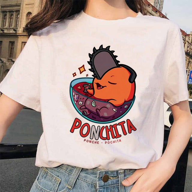 Chainsaw Man Tshirt Women Japanese Anime Pochita T-shirts Gr 1