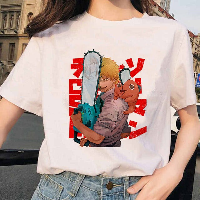 Chainsaw Man Tshirt Women Japanese Anime Pochita T-shirts Gr