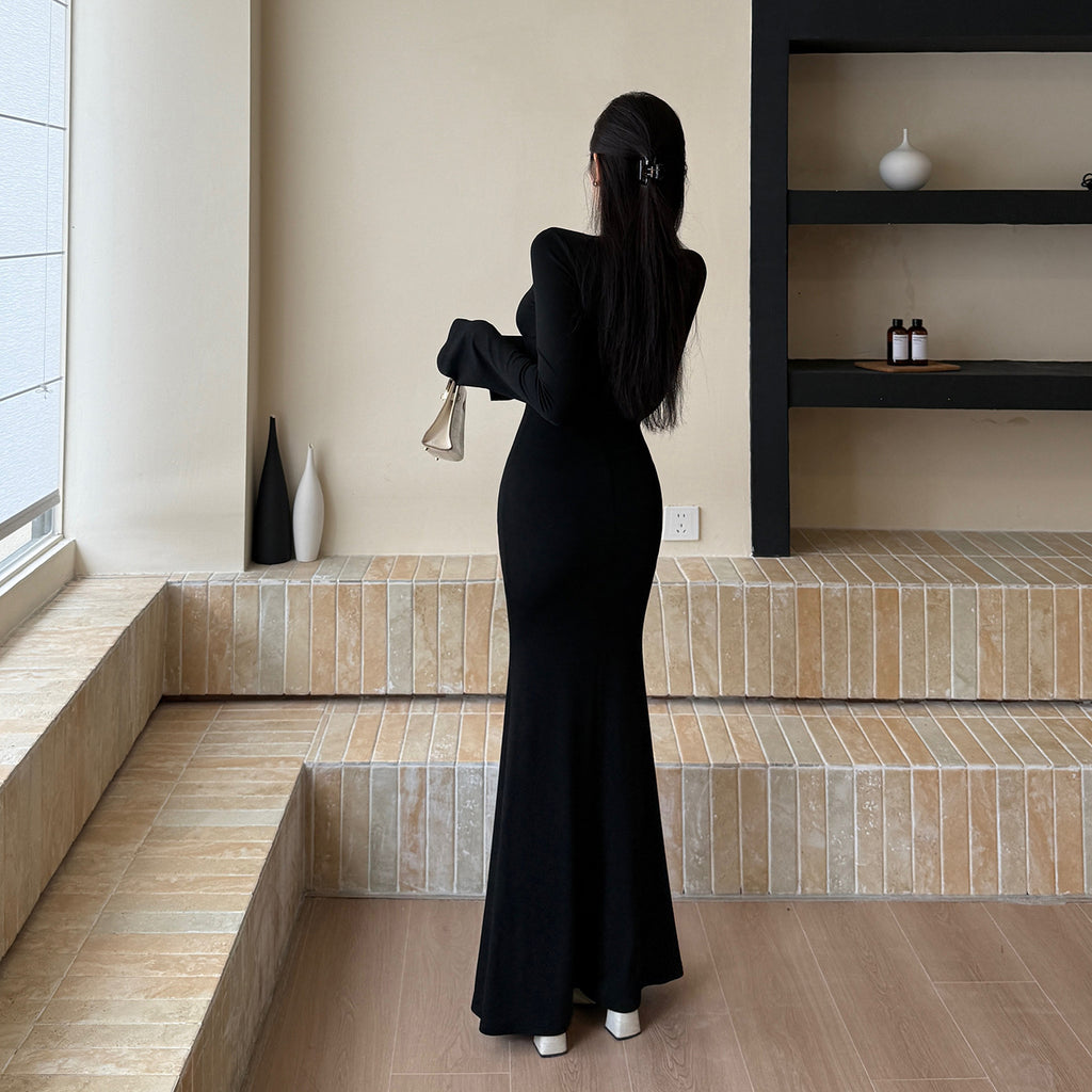 Metal buckle hollow out princess style sexy dress