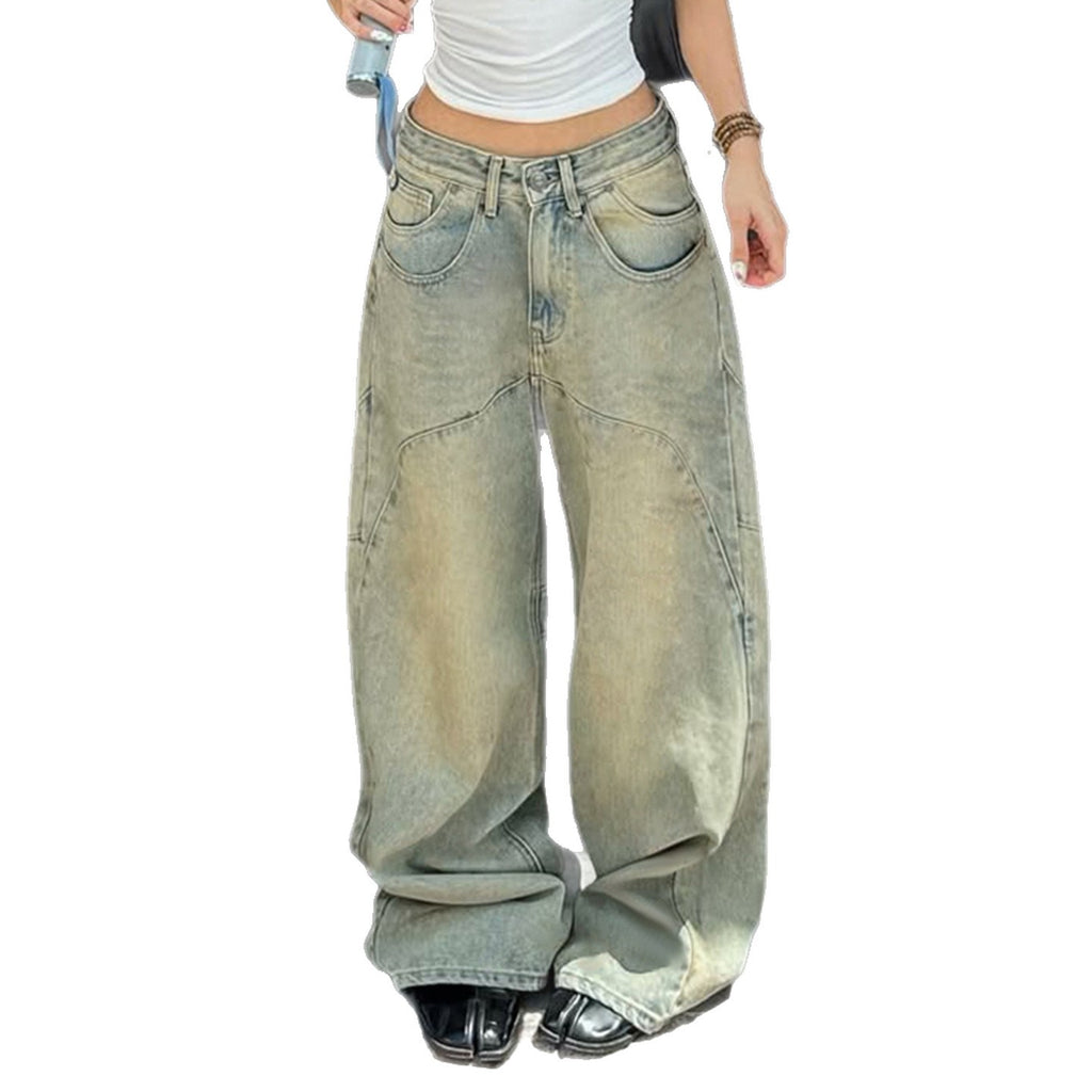 Retro high street wash pocket embroidered casual slimming jeans