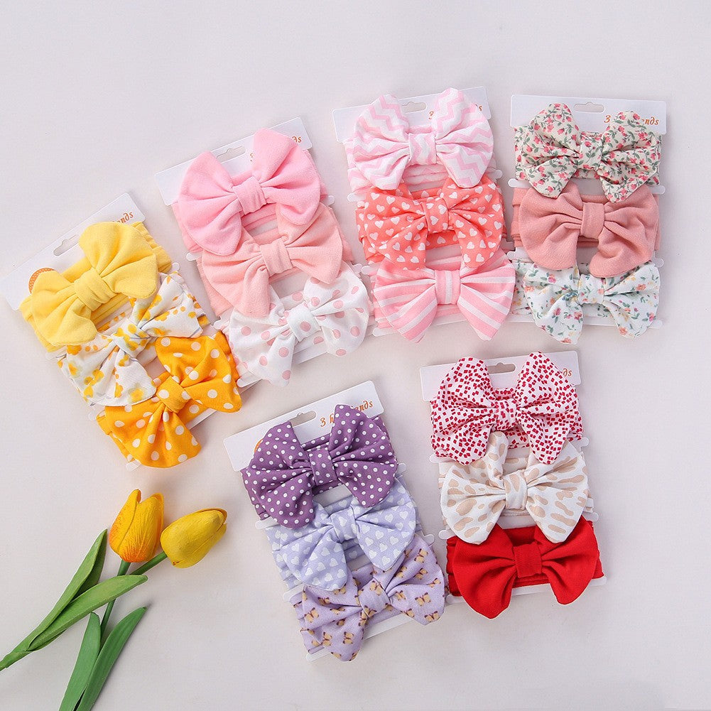 Children's Bow Printed Headband Cotton Baby Headband 3-Piece Set Newborn Hair Accessories