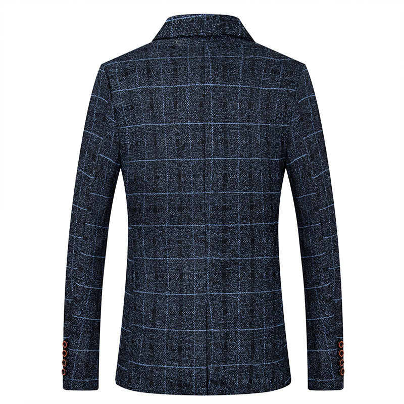Casual fine grid woolen suit men's slim fit suit jacket