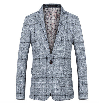 Casual fine grid woolen suit men's slim fit suit jacket
