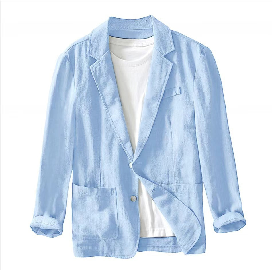 Solid color single-layer cotton and linen men's suit jacket
